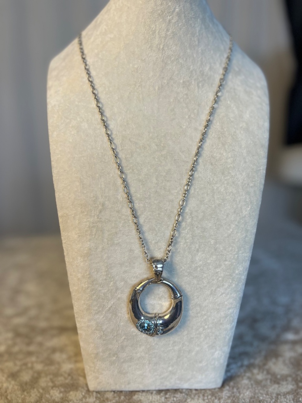 John Hardy Sterling &  Blue Topaz Bamboo Pendant + Chain